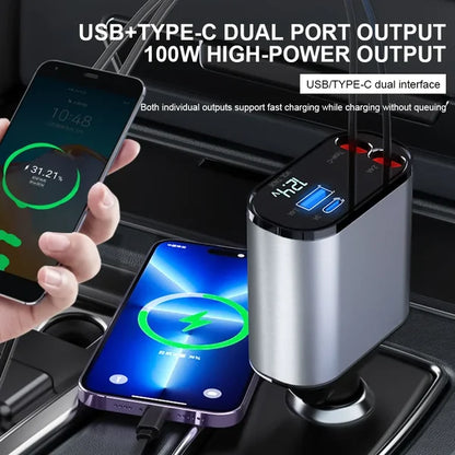 FAST-CHARGING RETRACTABLE CAR CHARGER (INCLUDES 2 CABELS)